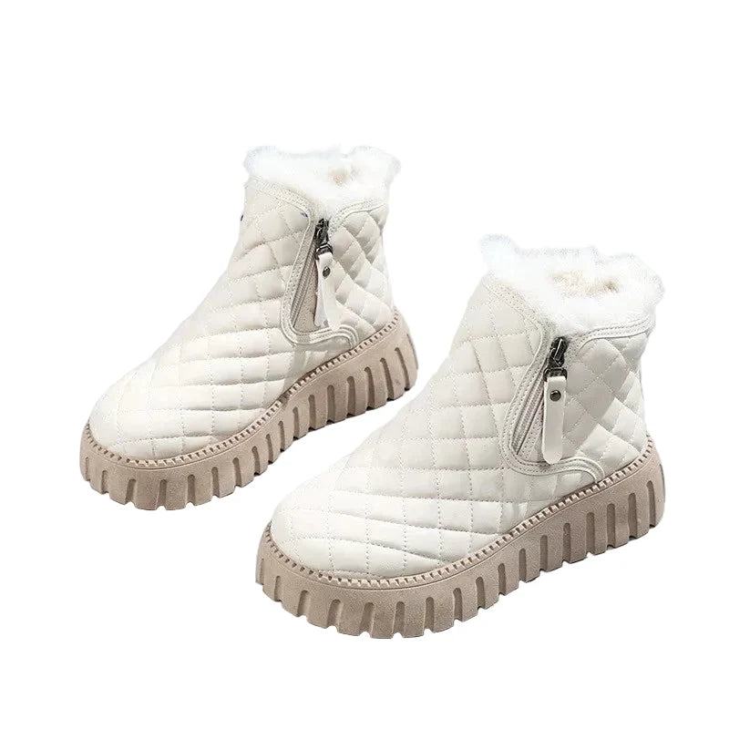 Women's Quilted Knee High Boots for Winter in White