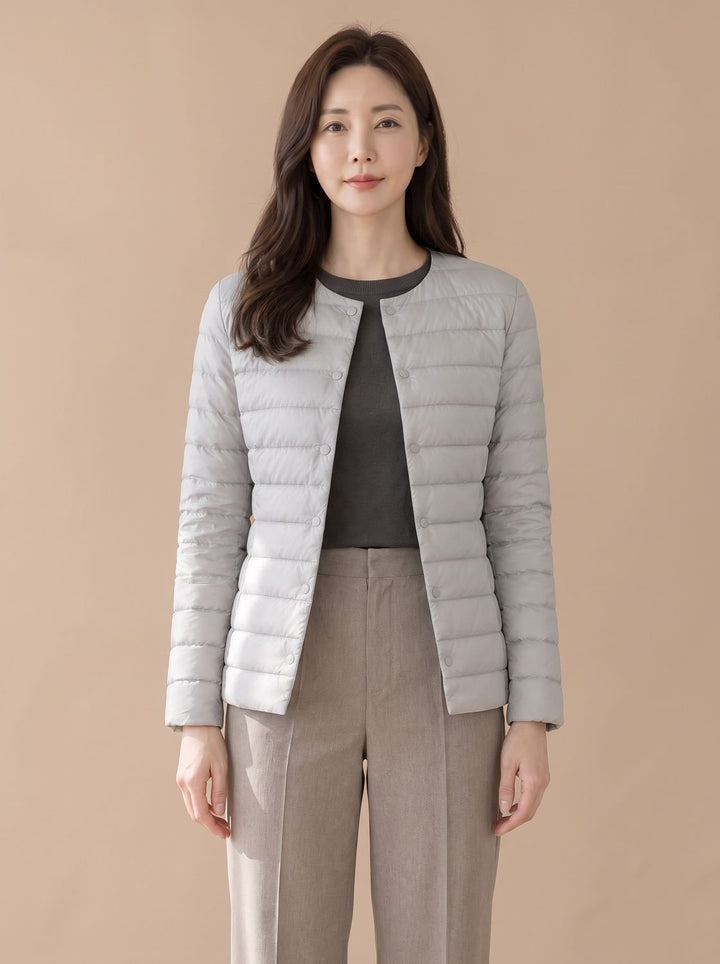 Women's Quilted Puffer Jacket for Everyday Wear in Light Grey