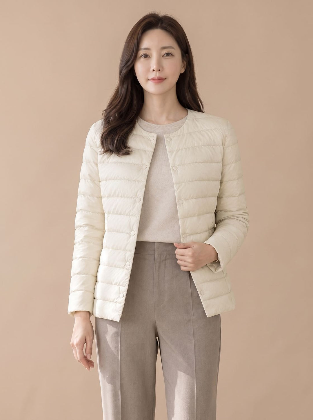 Women's Quilted Puffer Jacket for Everyday Wear in Off White