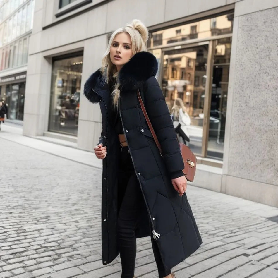 Women's Quilted Puffer Winter Coat in Black