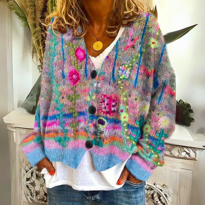 Women's Relaxed Embroidered Knit Cardigan in Blue