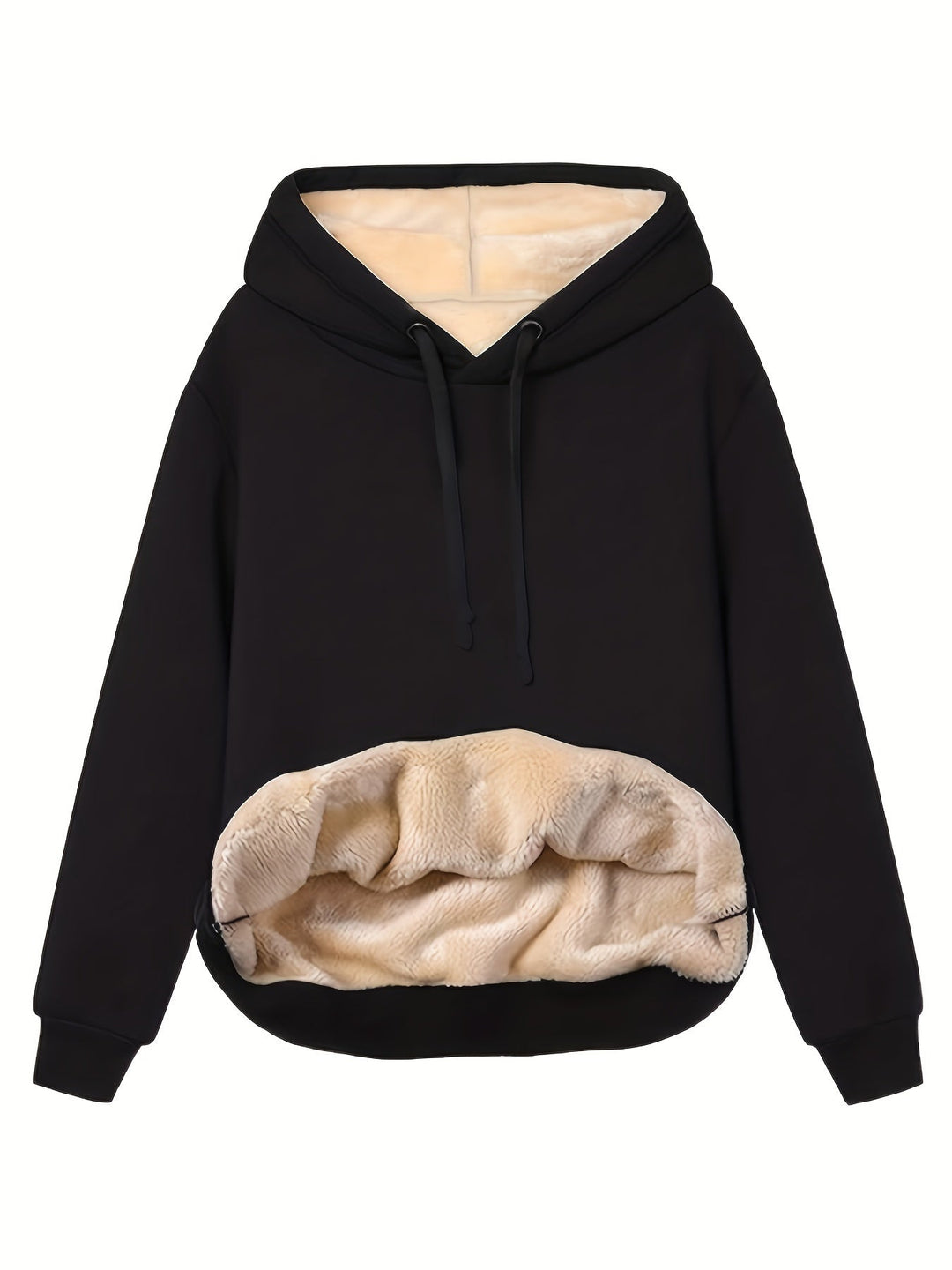 Women's Relaxed Fleece-Lined Jumper Hoodie for Winter in Black