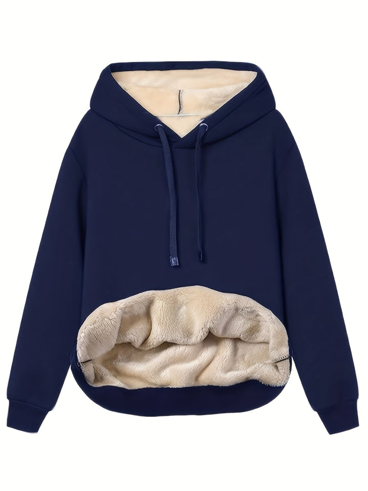 Women's Relaxed Fleece-Lined Jumper Hoodie for Winter in Dark Blue