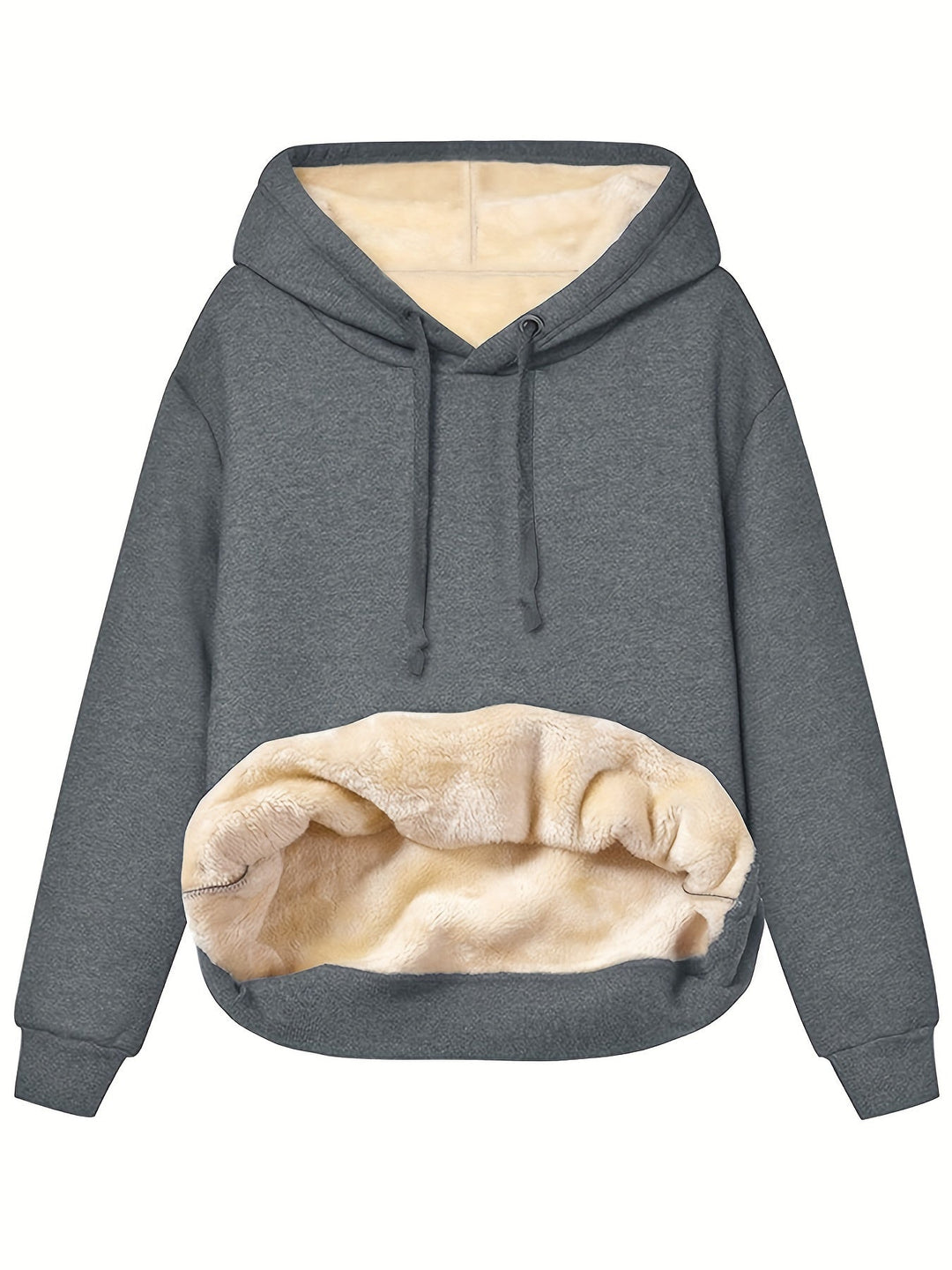 Women's Relaxed Fleece-Lined Jumper Hoodie for Winter in Grey