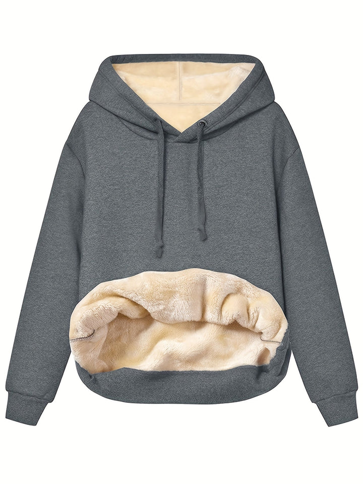 Women's Relaxed Fleece-Lined Jumper Hoodie for Winter in Grey