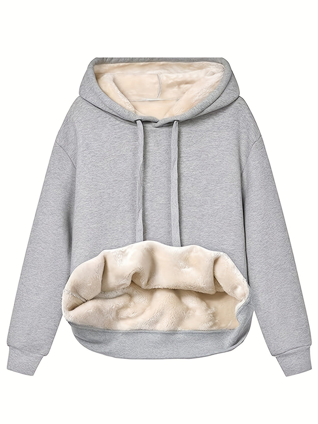Women's Relaxed Fleece-Lined Jumper Hoodie for Winter in Light Grey