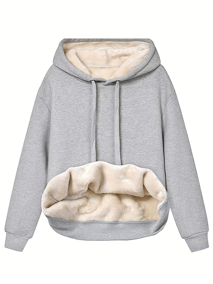 Women's Relaxed Fleece-Lined Jumper Hoodie for Winter in Light Grey