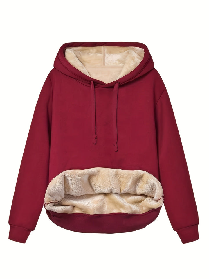 Women's Relaxed Fleece-Lined Jumper Hoodie for Winter in Red