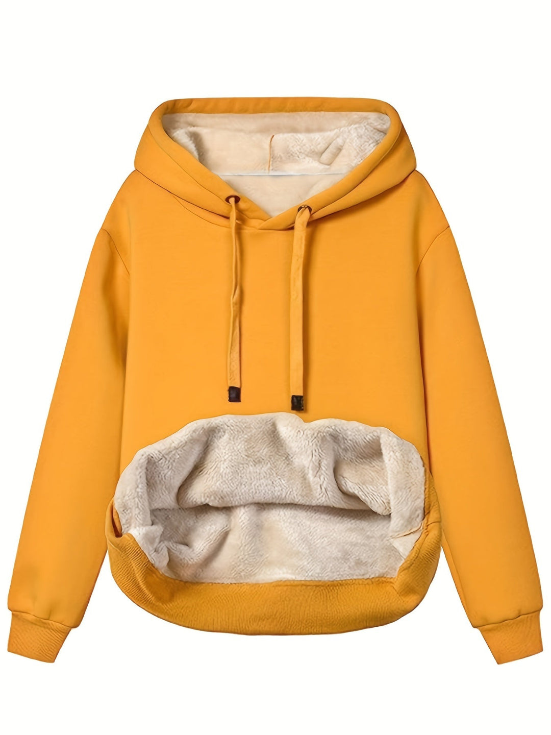 Women's Relaxed Fleece-Lined Jumper Hoodie for Winter in Yellow
