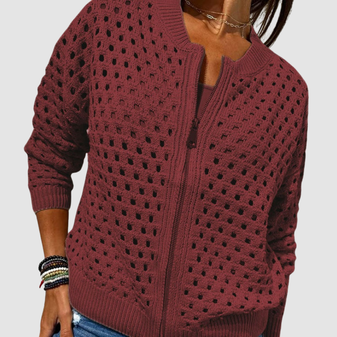 Women's Relaxed Jumper Dress Cardigan for Layering in Burgundy