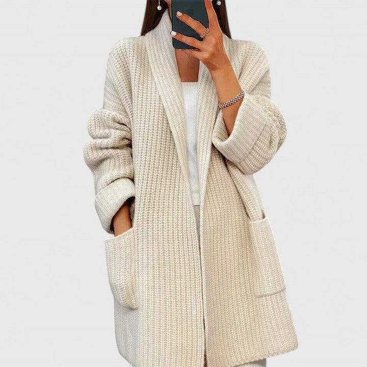 Women's Relaxed Knit Cardigan for Layering in Beige
