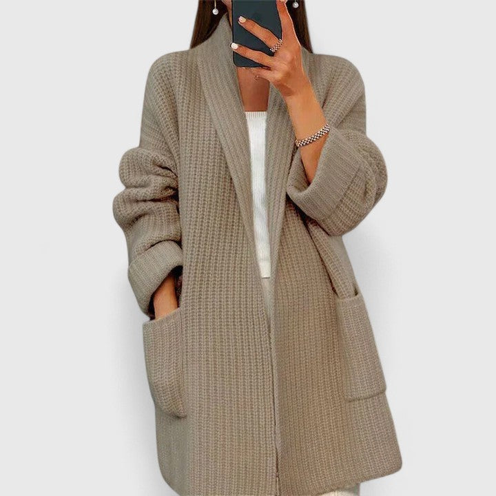 Women's Relaxed Knit Cardigan for Layering in Brown