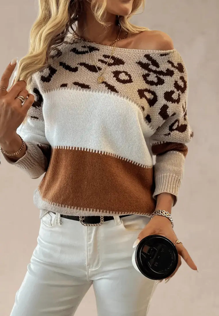 Women's Relaxed Knit Jumper Dress in Colorblock (3)