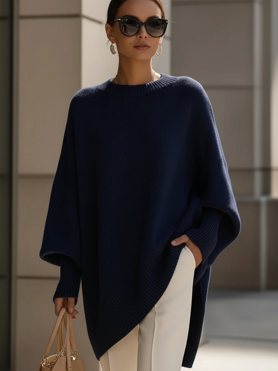 Women's Relaxed Wool Blend Jumper for Casual Layering in Navy Blue 1