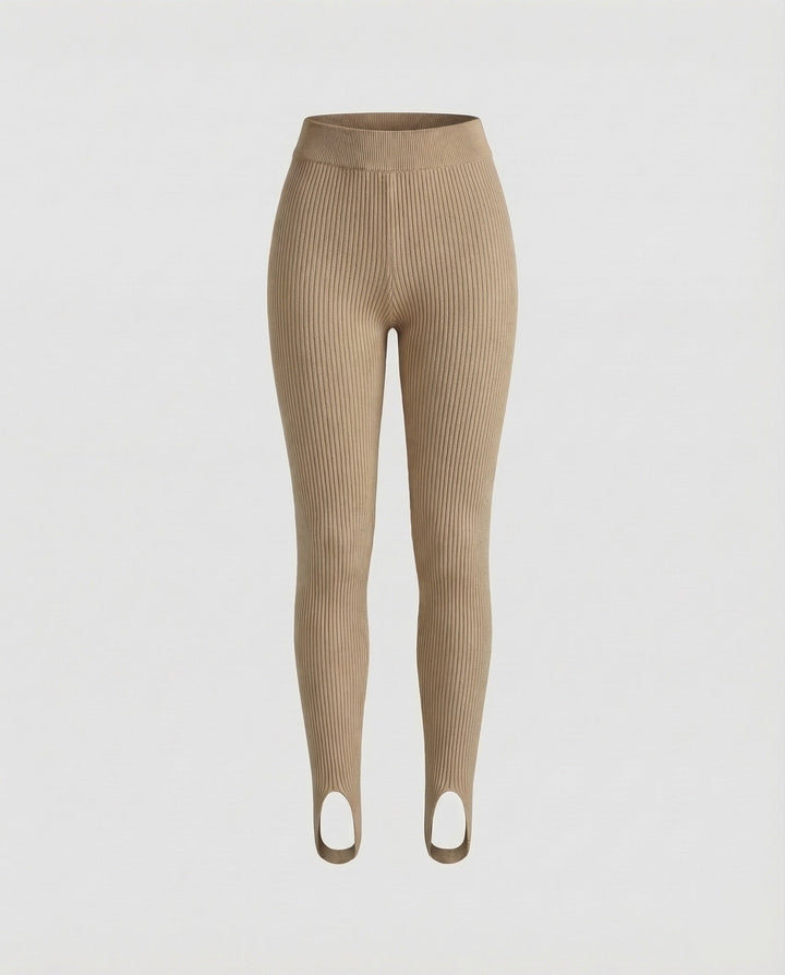 Women's Ribbed Leggings for Jumpers and Cardigans in Khaki