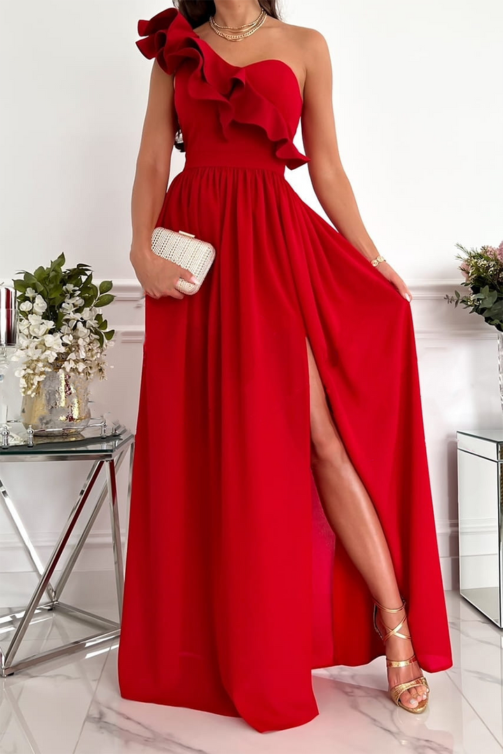 Women's Ruffle Maxi Dress for Christmas Parties in Red