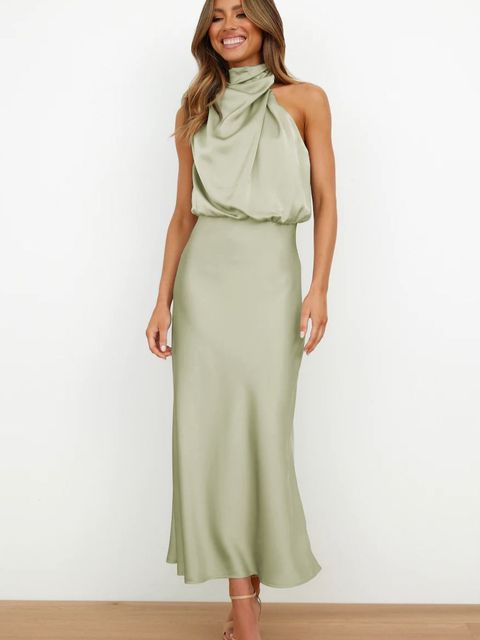 Women's Sequin Party Dress with Elegant Draping in Light Green