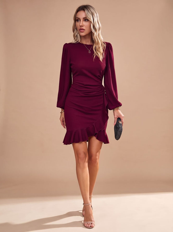 Women's Sequin Party Dress with Long Sleeves in Burgundy