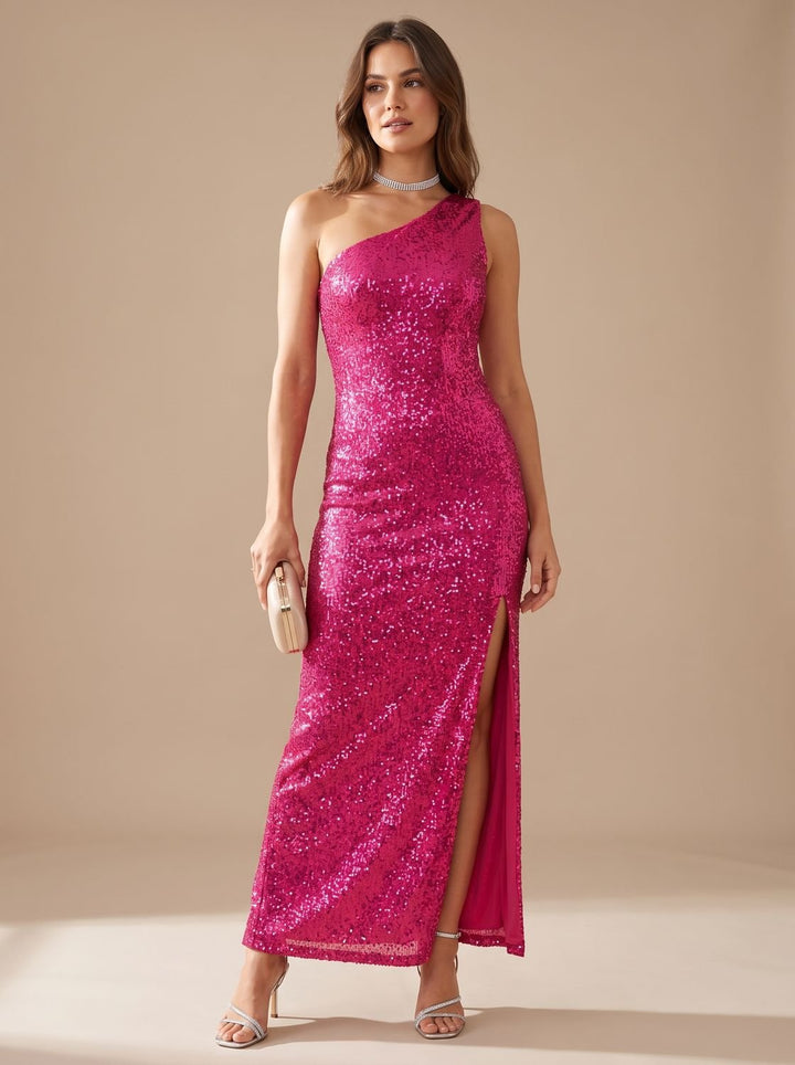 Women's Sequined Maxi Christmas Party Dress in Pink