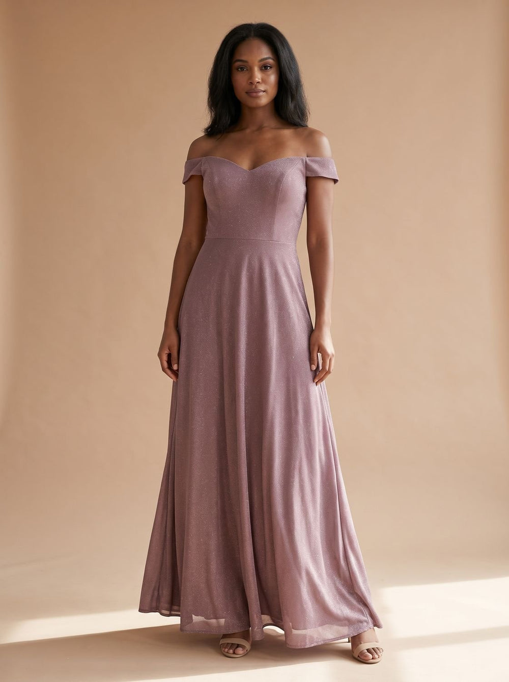 Women's Shimmering A-Line Maxi Wedding Guest Dress in Light Pink
