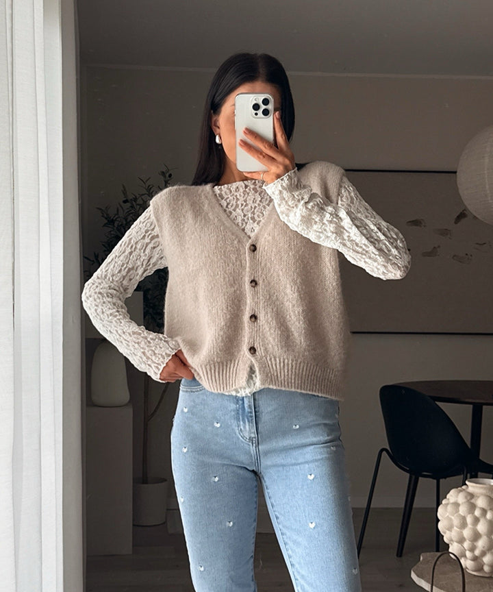 Women's Short Beige Knit Jumper Dress for Autumn in Beige 1