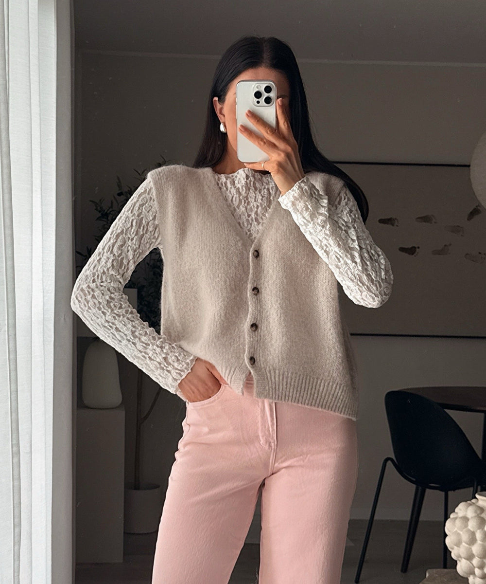 Women's Short Beige Knit Jumper Dress for Autumn in Beige 2