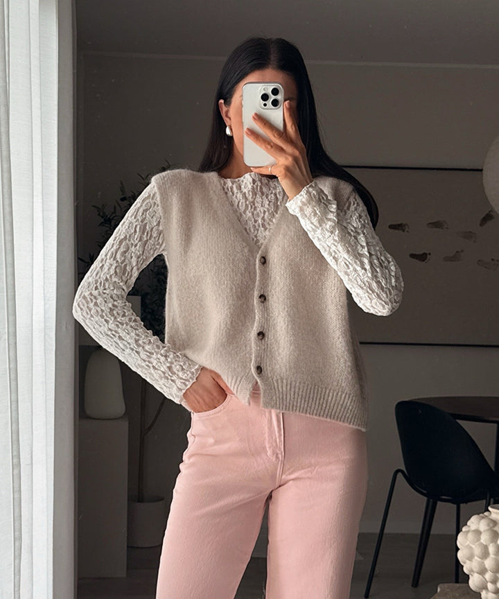 Women's Short Beige Knit Jumper Dress for Autumn in Beige 2
