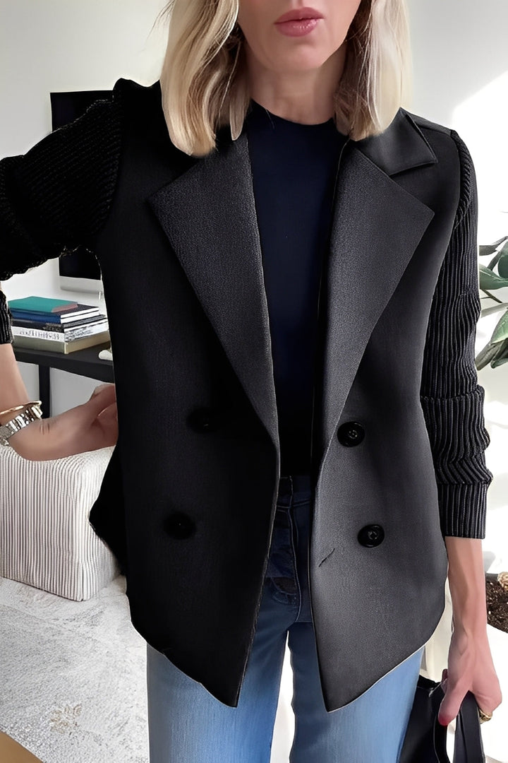 Women's Short Wool Trench Coat for Office in Black