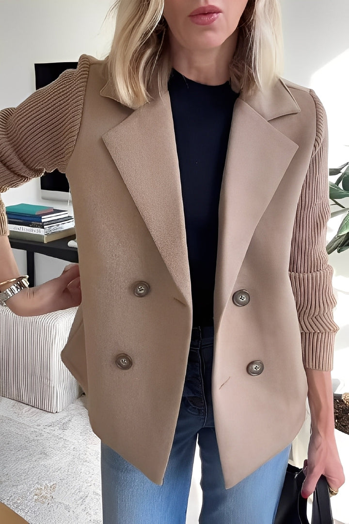 Women's Short Wool Trench Coat for Office in Khaki