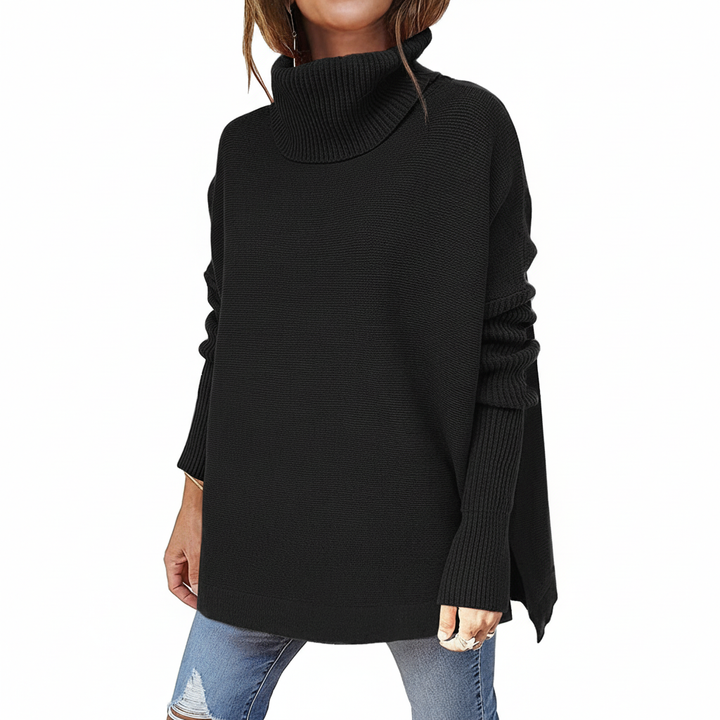 Women's Side-slit Jumper Dress for Winter in Black