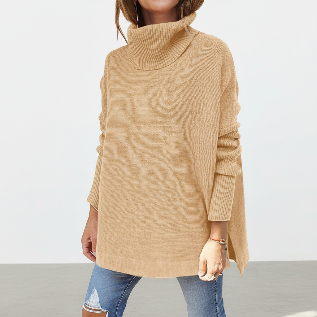 Women's Side-slit Jumper Dress for Winter in Brown