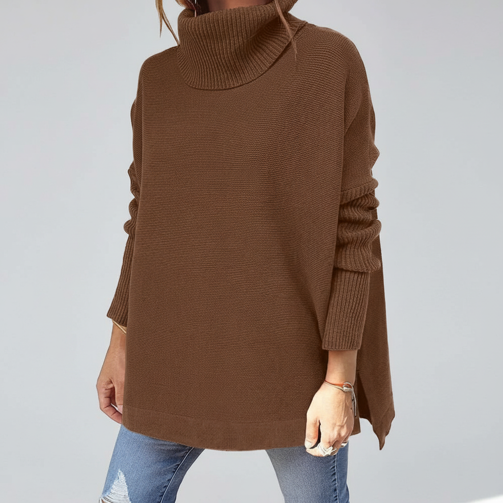 Women's Side-slit Jumper Dress for Winter in Dark Brown