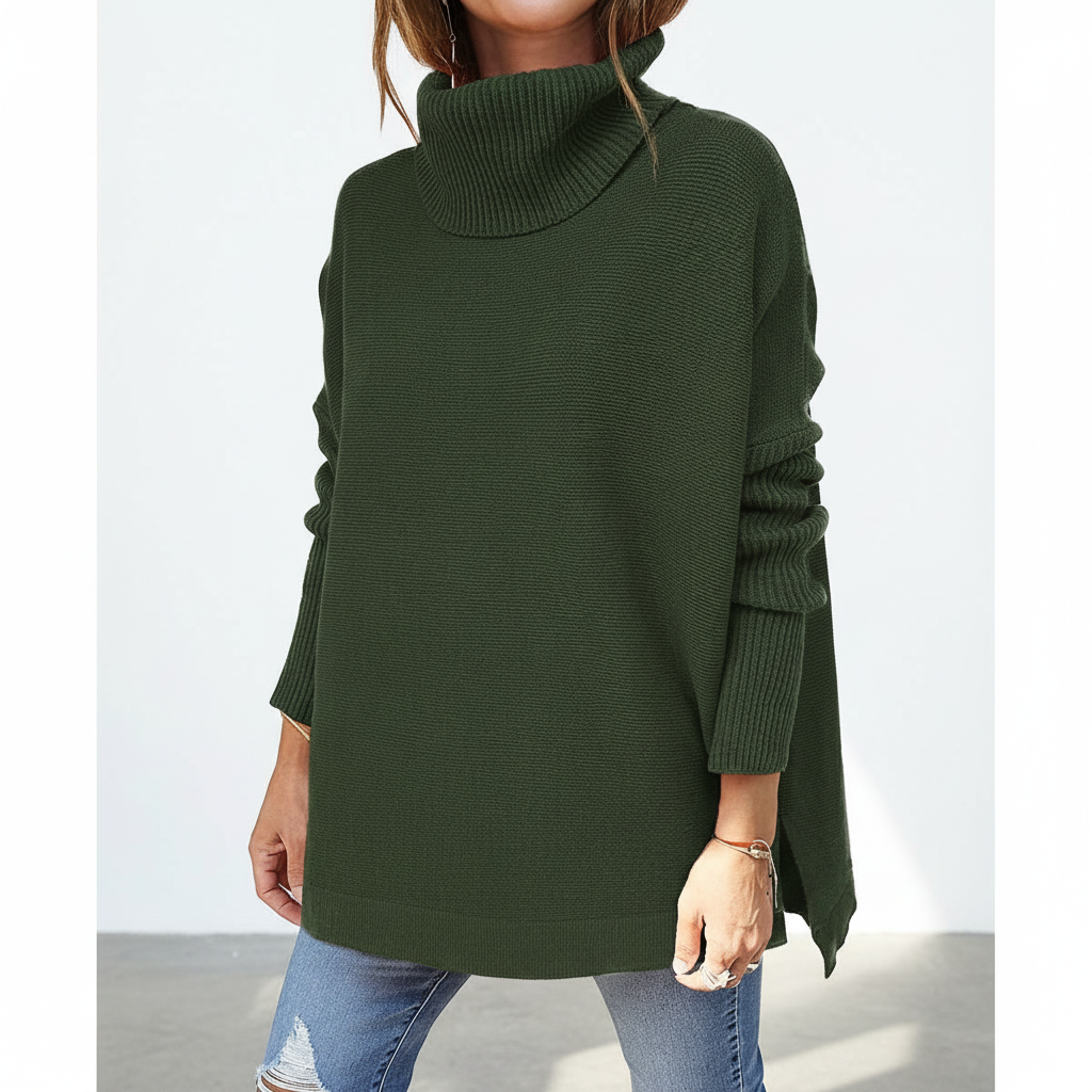 Women's Side-slit Jumper Dress for Winter in Green