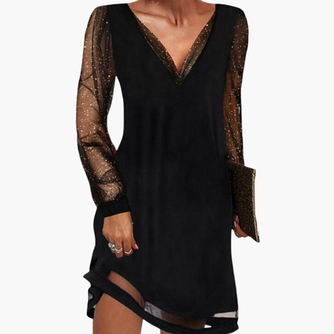 Women's Sleek Black Sequin Party Dress in Black