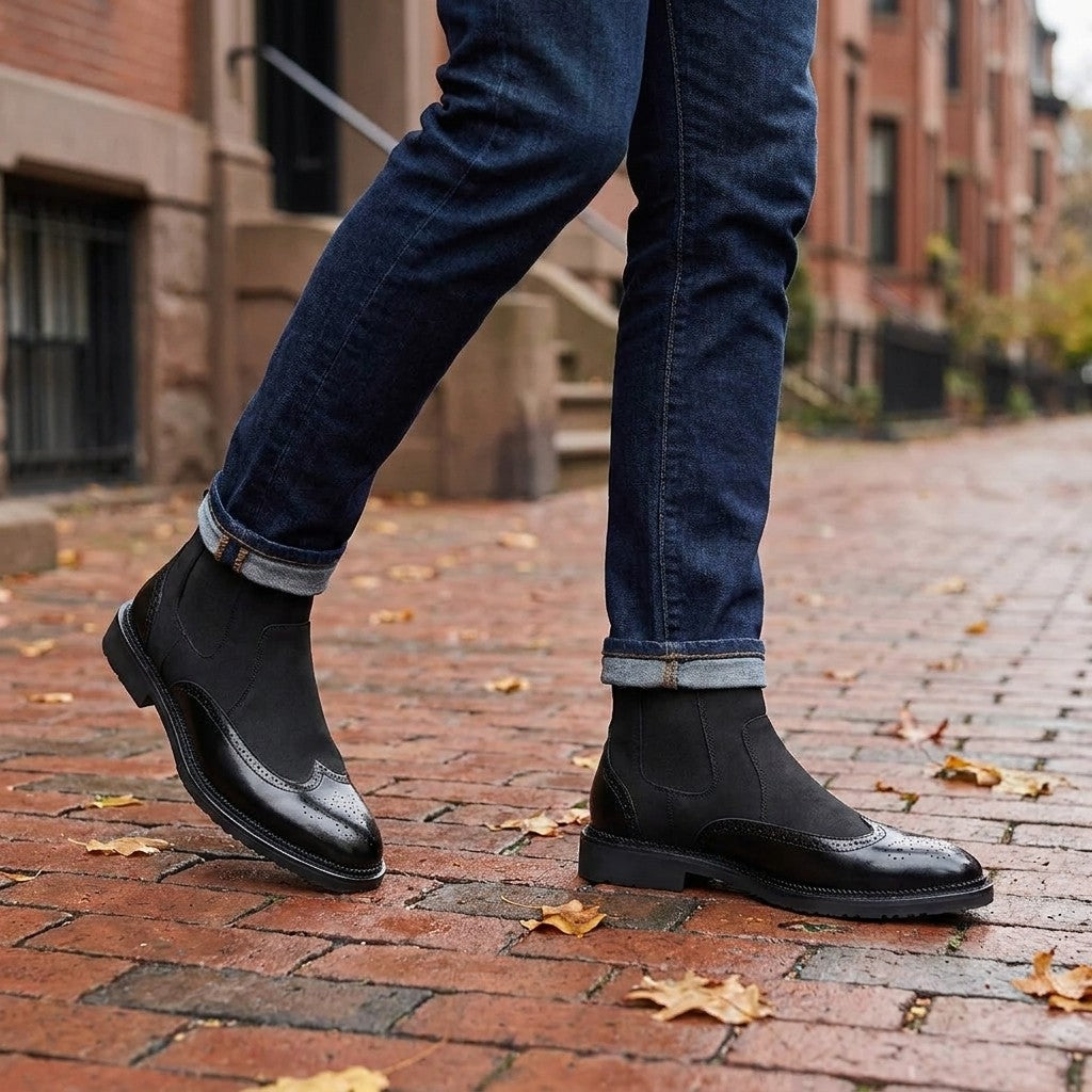 Women's Slip-On Knee High Boots in Suede in Black 5