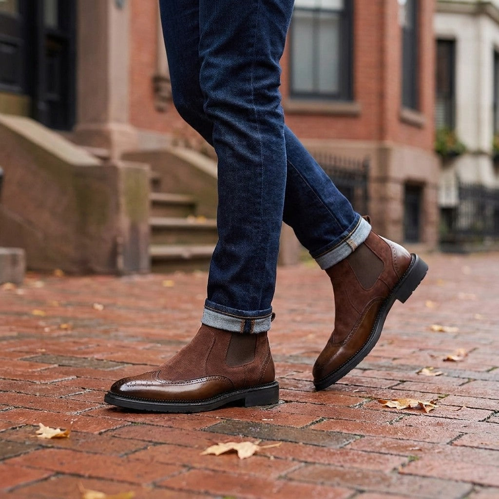 Women's Slip-On Knee High Boots in Suede in Brown 5