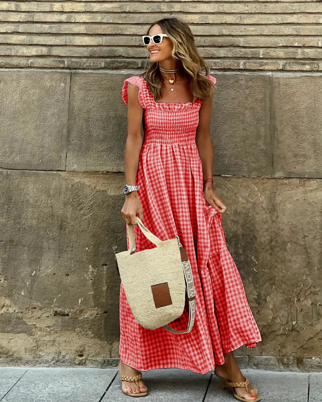 Women’s Smocked Casual Events Maxi w kolorze Czerwony