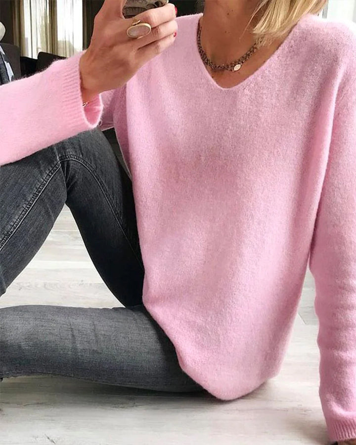 Women's Soft Cotton V-Neck Casual Sweater