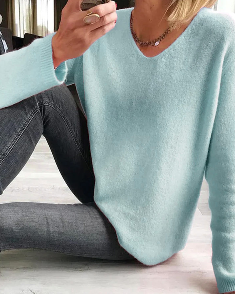 Women's Soft Cotton V-Neck Casual Sweater (3)