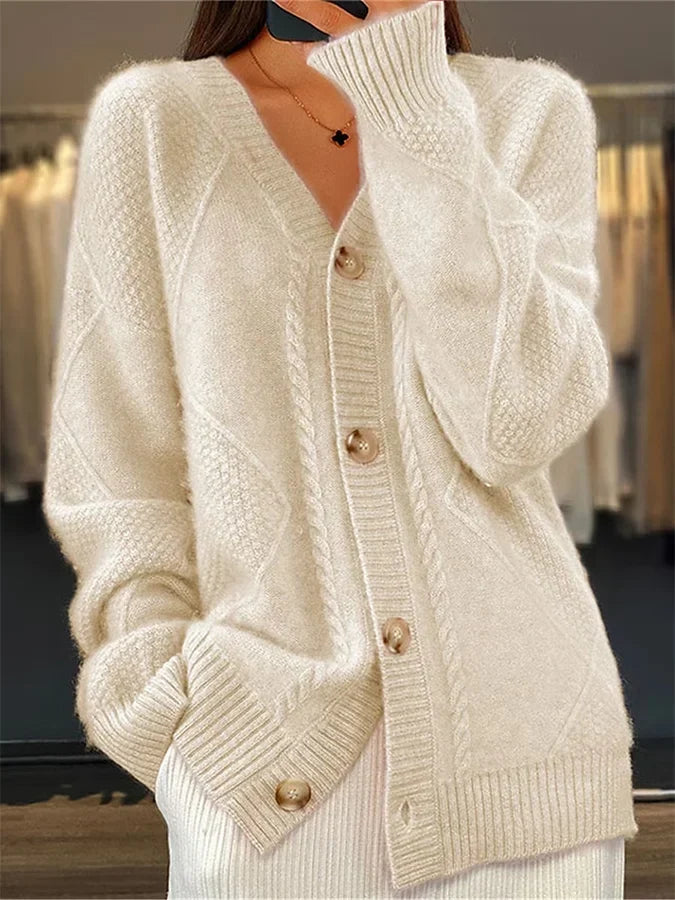 Women's Soft Jumper Dress Button-Front Cardigan in Beige