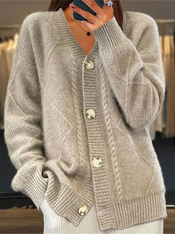 Women's Soft Jumper Dress Button-Front Cardigan in Khaki
