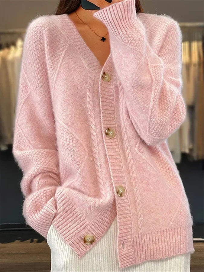 Women's Soft Jumper Dress Button-Front Cardigan in Pink