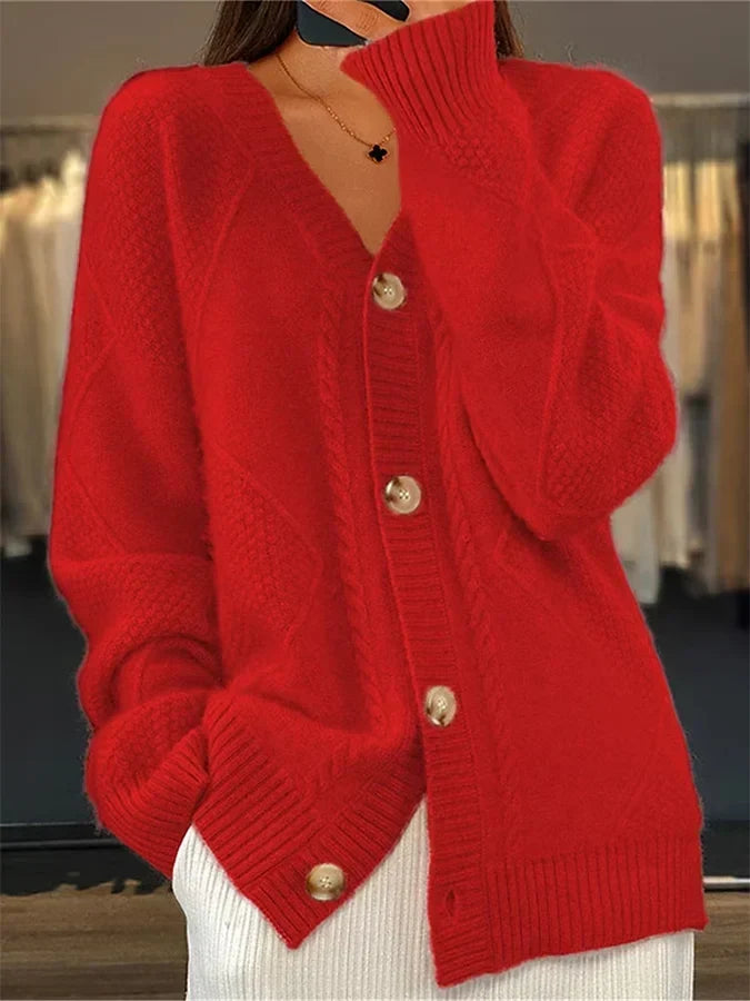 Women's Soft Jumper Dress Button-Front Cardigan in Red