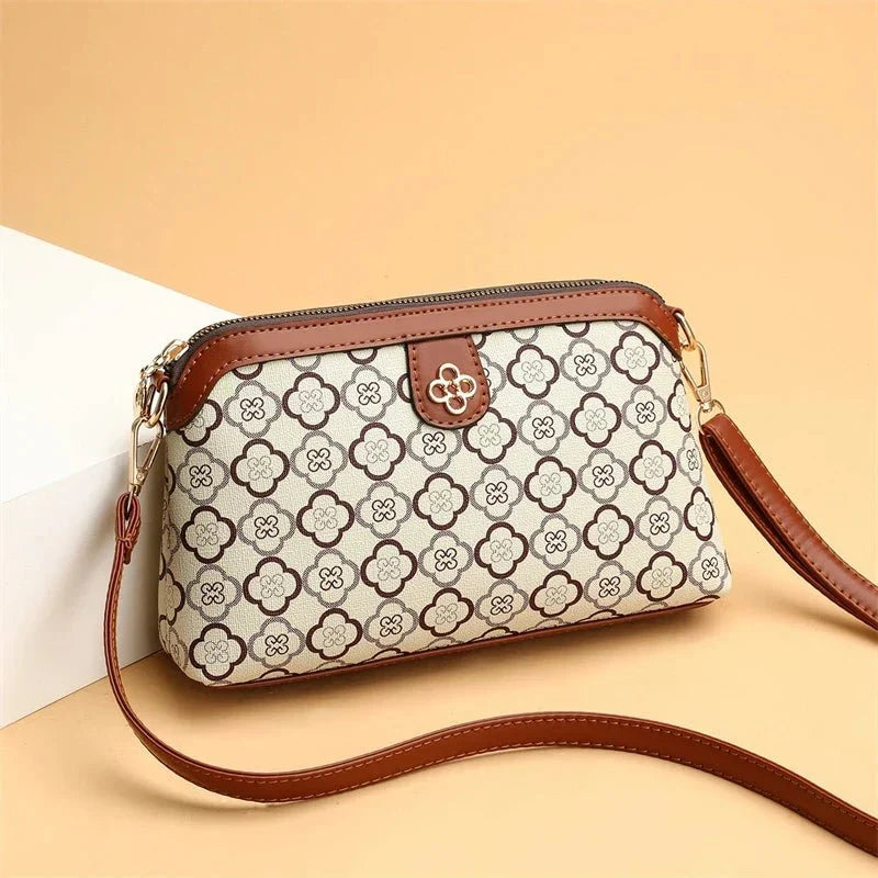 Women's Soft Leather Floral Tote Bag in Beige