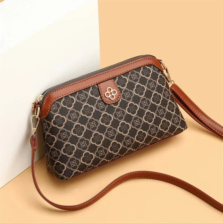 Women's Soft Leather Floral Tote Bag in Brown