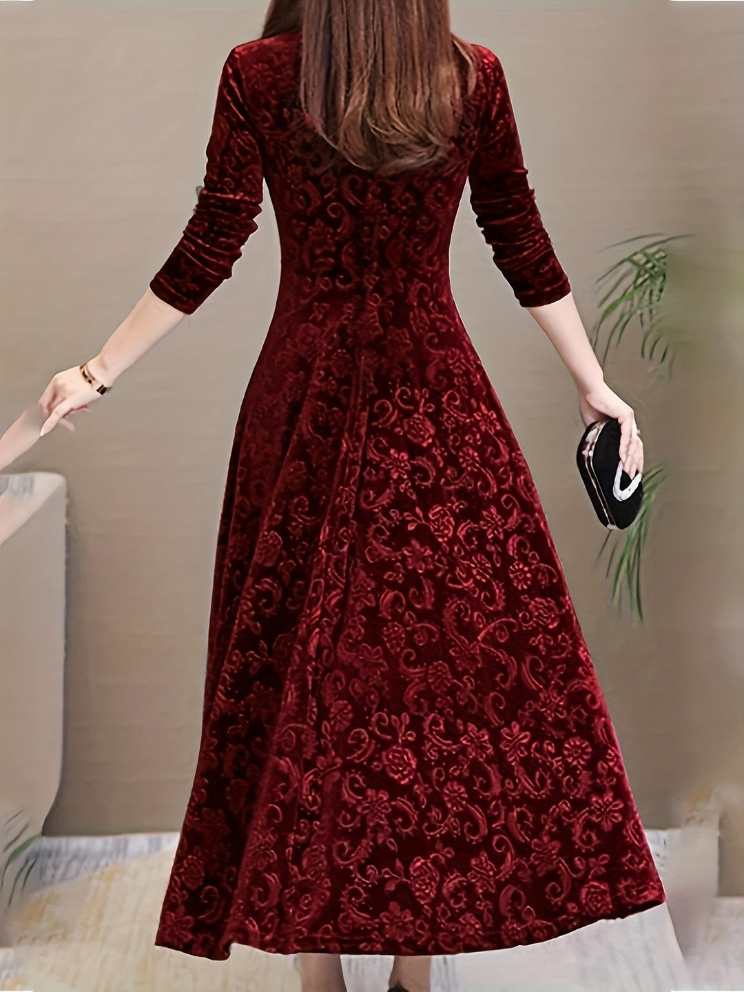 Women's Soft Midi Dress for Evening Wear in Burgundy