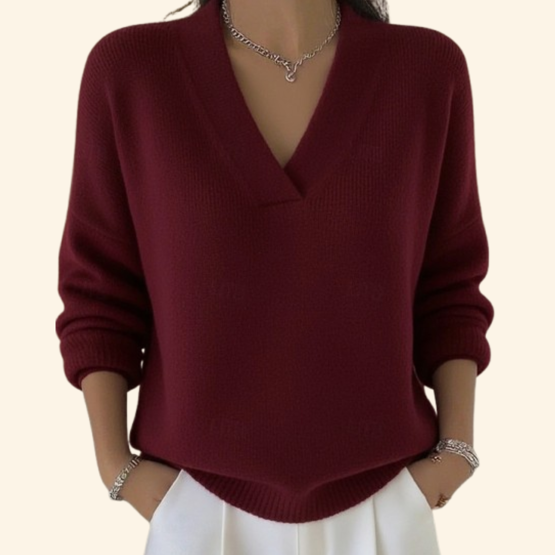 Women's Soft V-Neck Sweater in Red