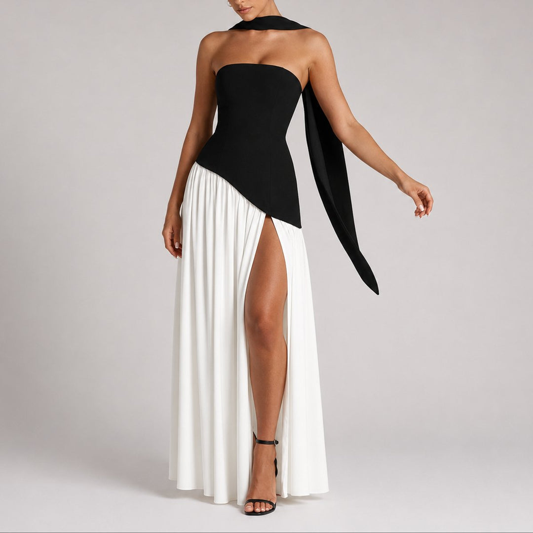 Women's Strapless Split-Skirt Maxi Wedding Guest Dress in White