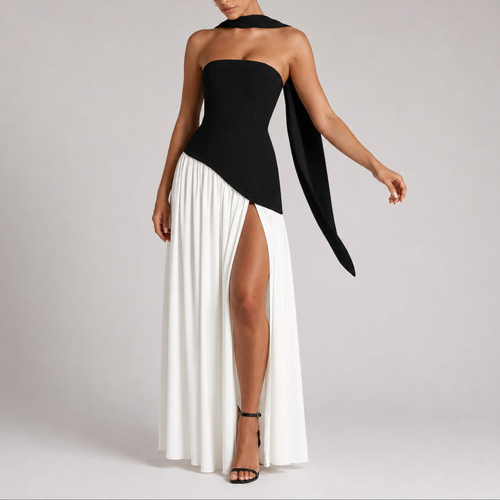 Women's Strapless Split-Skirt Maxi Wedding Guest Dress in White