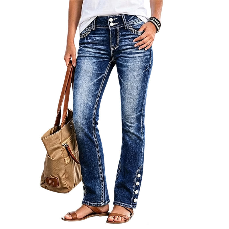 Women's Stretch Bootcut Jeans for Knee-High Boots in Blue